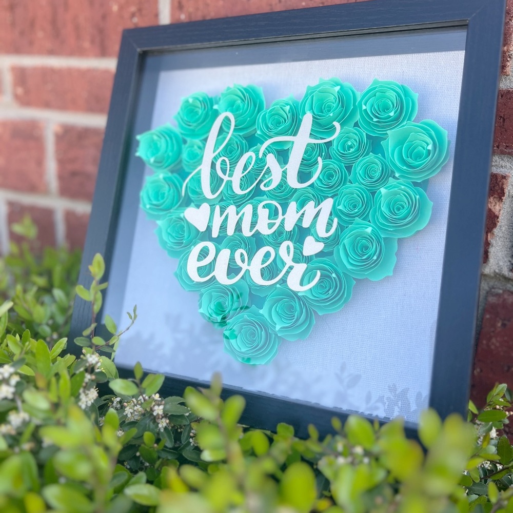 Handmade Teal heart shape shadow box with gold letters